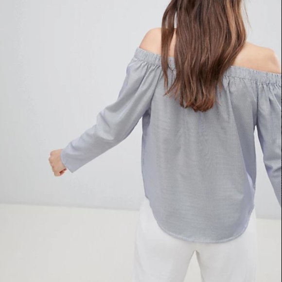 Asos Off Shoulder Stripe Blouse - Picture 2 of 10